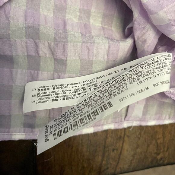 Zara Cropped Lilac Gingham Shoulder Padded Poplin Shirt - Picture 6 of 9